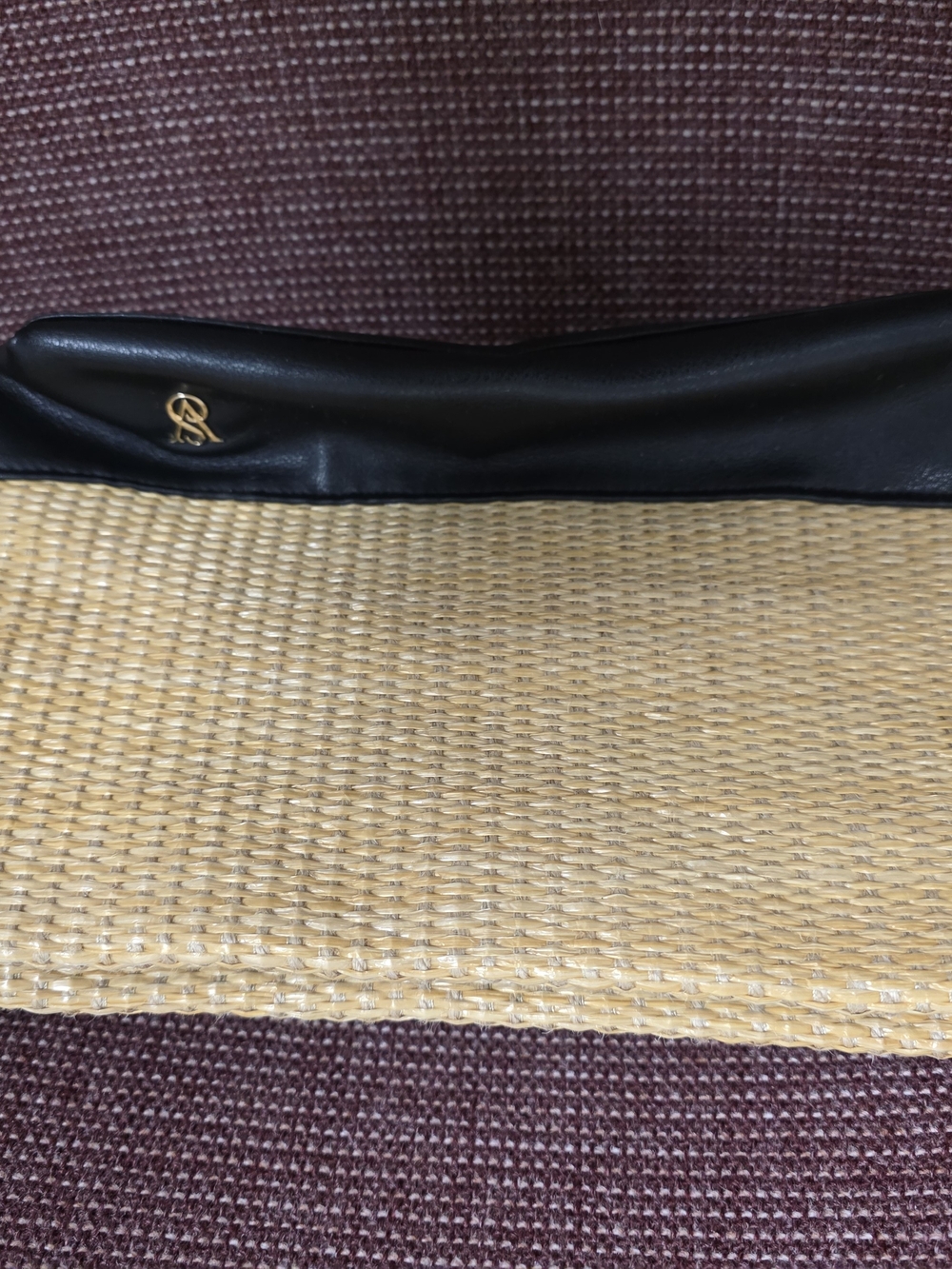 Black Leather and Woven Straw Women’s Clutch - Gold Accent Victoria Secret Brand